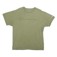 CHAMPION Mens Green Cotton Blend T-Shirt L Short Sleeve Crew Neck Logo - L Regular