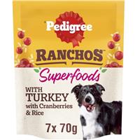 7 x 70g Pedigree Ranchos Superfoods with Tasty Turkey Adult Dog Treats BB-Jan26