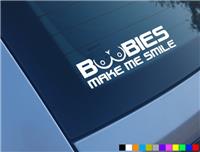 BOOBIES MAKE ME SMILE FUNNY CAR STICKERS DECALS TIT BOOB WINDOW VINYL