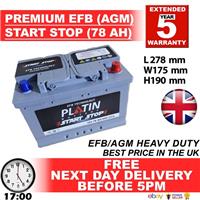 096 100 START STOP AGM 78AH Heavy Duty 12V Car Battery More power than AGM / EFB