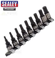 Sealey 9 Piece Hex/Allen Key Socket Bit Set 3/8 Sq Dr Black 4mm-12mm AK7986