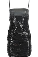 ALEXANDER WANG LEATHER PANELED RUCHED SEQUINED MINI DRESS US 6 UK 10 - M Regular