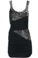 ROBERTO CAVALLI RUCHED SEQUINED STRETCH JERSEY MINI DRESS IT 38 UK 6 - XS Regular