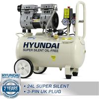 Hyundai Air Compressor Silent Portable 750W 24L Oil Free 1HP 100PSI 7BAR 230v