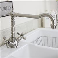 Astini Traditional Brushed Steel Twin Handle Kitchen Sink Mixer Tap 25411BS