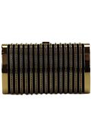 STARK CRYSTAL EMBELLISHED SUEDE AND GOLD TONE CLUTCH