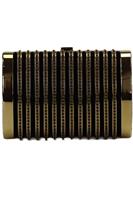 STARK CRYSTAL EMBELLISHED SUEDE AND GOLD TONE CLUTCH