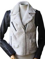 YIGAL AZROUEL DETACHABLE LEATHER SLEEVE SHEARLING JACKET US 6 UK 8
