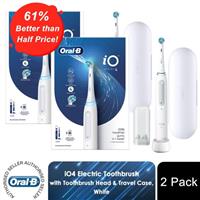 Oral-B iO4 Electric Toothbrush with Toothbrush Head & Travel Case White, 2 Pack