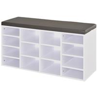 HOMCOM Multi-Storage Shoe Rack 14 Compartments Cushion Moving Shelves Home White