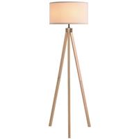 HOMCOM Wood Tripod Floor Lamp Home Lighting Elegant E27 Bulb Linen Shade Beige