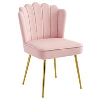 HOMCOM Velvet-Feel Shell Accent Chair Home Bedroom Lounge Metal Legs Pink