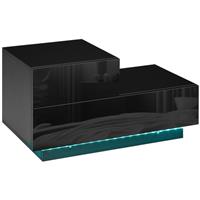 HOMCOM High Gloss Front Bedside Table Nightstand with LED Light Remote Black