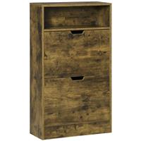 HOMCOM Rustic 2 Flip Door Shoe Cabinet with Adjustable Divider and Open Shelf
