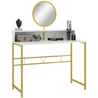 HOMCOM Dressing Table Vanity Makeup Desk W/ Faux Marble and Steel Frame White