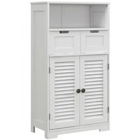 kleankin Freestanding Bathroom Storage Cabinet with Louvred Doors, White