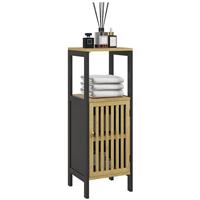 HOMCOM Bathroom Floor Cabinet Bamboo Bathroom Cupboard with Adjustable Shelf