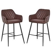 HOMCOM Set Of 2 Retro PU Leather Bar Chairs Set Stylish w/ Footrest Metal Frame