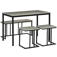 HOMCOM Dining Table Set, Concrete Effect Table and Chairs for 4 People, Grey