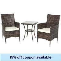Outsunny Rattan Bistro Set Garden Chair Table Patio Outdoor, Brown