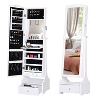 HOMCOM Mirrored Jewelry Cabinet Armoire Floor Standing w/ Lock, LED Light White