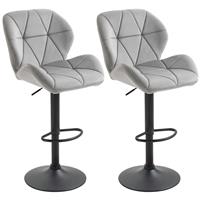 HOMCOM Bar Stool Set of 2 Fabric Adjustable Height Counter Chairs Light Grey