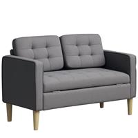 HOMCOM Compact 2 Seater Sofa with Hidden Storage and Rubberwood Legs Grey
