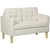 HOMCOM Compact Loveseat Sofa 2 Seater Sofa with Storage and Wood Legs Cream