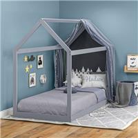 HOMCOM Wooden Single Bed Frame with Tree House Style, Grey