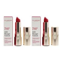 Clarins Joli Rouge Velvet Matte & Moisturizing Lipstick 741V Red Orange 3.5g X 2