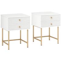 HOMCOM Bedside Tables Set of 2 with 2 Drawers for Bedroom, White