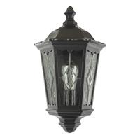 Traditional Black Half Lantern Outdoor Wall Lamp with Cathedral Textured Glas...