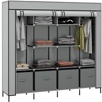 HOMCOM Fabric Wardrobe w/ 12 Shelves 2 Hanging Rails Foldable Closets