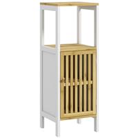 HOMCOM Bathroom Floor Cabinet Bamboo Bathroom Cupboard with Adjustable Shelf
