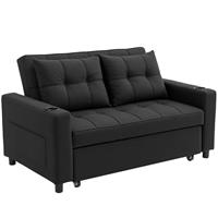 HOMCOM 2 Seater Pull Out Sofa Bed with Pockets for Living Room Black