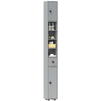 kleankin Slim Bathroom Cabinet w/ Open Shelves and 2 Door Cupboards, Grey