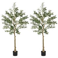 HOMCOM 2 Pack Indoor Artificial Plants, Faux Potted Silk Olive Trees, 150cm