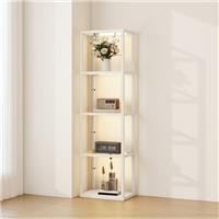 HOMCOM LED Floor Lamp with Glass Shelves, Dimmable Room Lamp, Bleached Oak