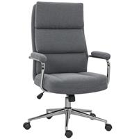 HOMCOM Linen Fabric Office Desk Chair with Rocking Function, Charcoal Grey