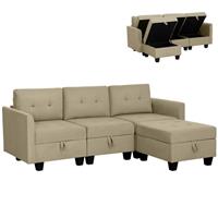 HOMCOM Convertible Sectional Sofa: Storage, Light Brown , Refurbished