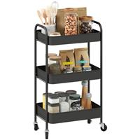 HOMCOM 3 Tier Rolling Utility Cart with 3 Mesh Basket, Black