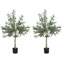 HOMCOM 2 Pack Indoor Artificial Plants, Faux Potted Silk Olive Trees, 120cm