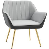 HOMCOM Velvet Armchairs for Living Room/Bedroom, Light Grey , Refurbished
