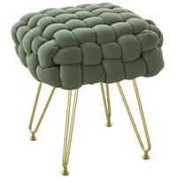 HOMCOM Woven Velvet Footstool, Green , Refurbished