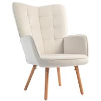 HOMCOM Upholstered Tufted Wingback Armchair with Pad Cream White, Refurbished