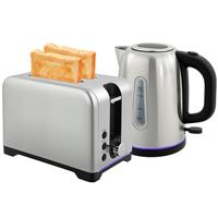 HOMCOM 1.7L 3000W Rapid Boil Jug Kettle and 2-Slice Toaster Set, Silver Tone