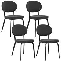 HOMCOM Set of 4 Sherpa Boucle Dining Chairs with Back, Black, Refurbished