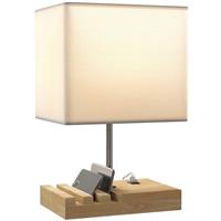 HOMCOM Table Lamp with 3 Slots, Bedside Lamp with Solid Wood Base, White