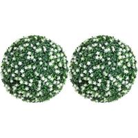 HOMCOM Set of 2 Artificial Topiary Balls Indoor Outdoor Faux Boxwood Balls