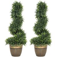 HOMCOM Set of 2 Potted Artificial Plants, Topiary Spiral Cypress Trees, 90cm